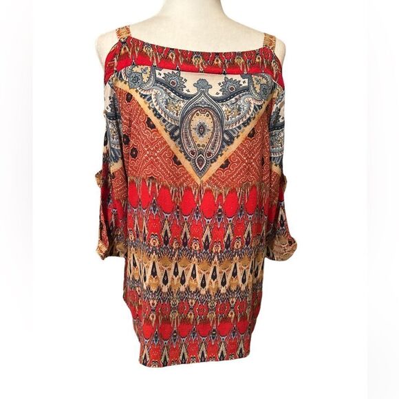 Figuerca & Flower Boho Cold Shoulder Top Size XL Patterned - Picture 1 of 8
